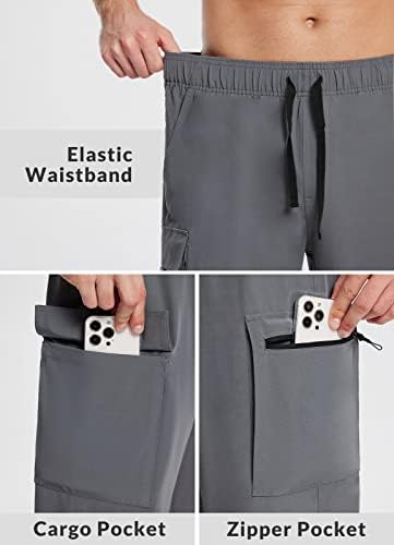 מכנסיים קצרים ארוכים בגברים מתחת לברך 15 מכנסי קפרי טיולים כיסי מטען מהיר יבש קלים משקל קלסטי חדר כושר פס רצועה