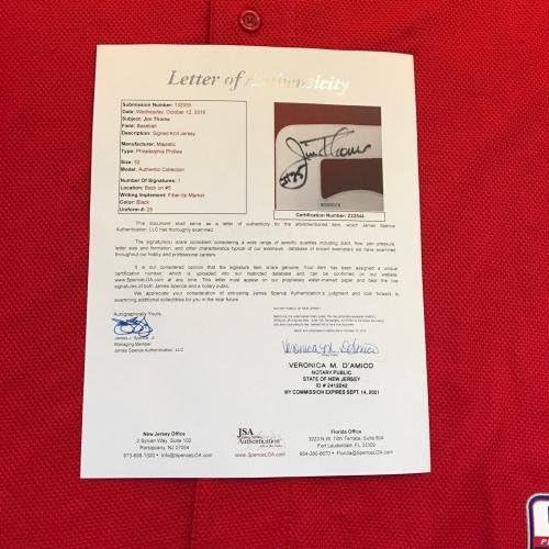 משחק ג'ים תום 2012 השתמש בג'רזי החתום על פילדלפיה פיליז עם JSA COA - משחק MLB משומש גופיות