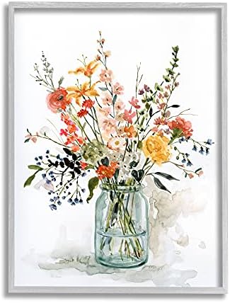 תעשיות סטופל קיץ חם אחו זר פרחים דומם ציור, עיצוב מאת קרול רובינסון אמנות קיר ממוסגרת אפורה, 11 על 14, כחול