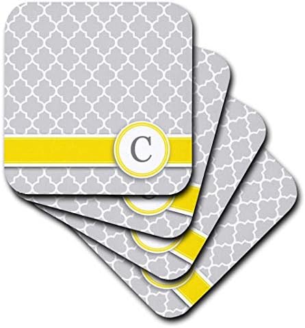 3drose CST_154569_3 שמך האישי האות הראשונית C מונוגרמה אפור דפוס אפור דפוס צהוב-צהוב-קרמי-קרמי, סט של 4