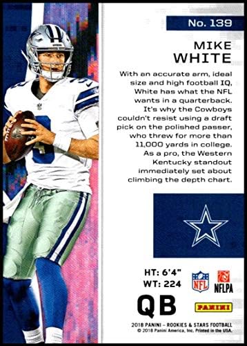 2018 טירונים וכוכבים כדורגל 139 כרטיס טירון של מייק ווייט RC Dallas Cowboys טירון רשמי מסחר NFL מיוצר על ידי Panini