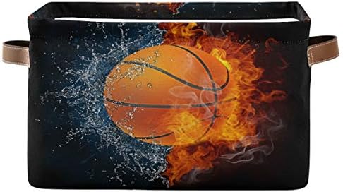 סל אחסון קוביית ספורט כדורסל כדורסל אש גדולה מתקפלת צעצועים קופסת אחסון מארגן כביסה לפח למדף ארון משתלת ילדים, חדר שינה 15x11x9.5 אינץ ', 1 חבילה