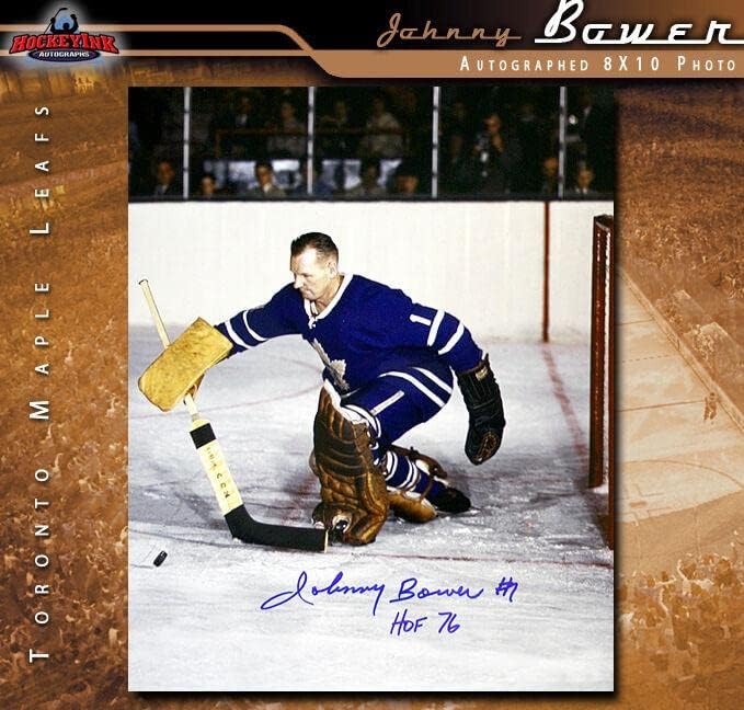 ג'וני באוור חתום על עלים מייפל טורונטו 8 x 10 צילום W/HOF כתובת -70444 - תמונות NHL עם חתימה עם חתימה