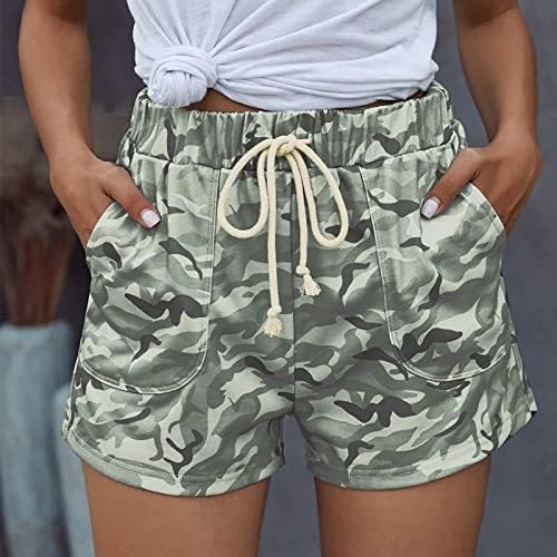 כיס גאוזן הסוואה מזדמנת מכנסיים קצרים מוצקים צבעים מנוסה מכנסיים המותניים מכנסיים אלסטיים מכנסיים קצרים פיג'מה מוגדרים לנשים