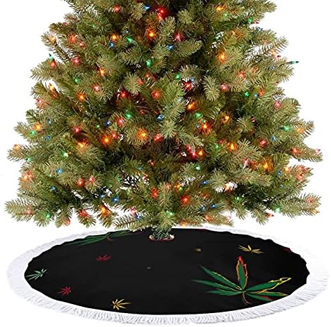 קנאביס צבעוני משאיר מחצלת חצאיות עץ חג המולד עם קישוטי מסיבות חג לחווה של ליל כל הקדושים 48 x48