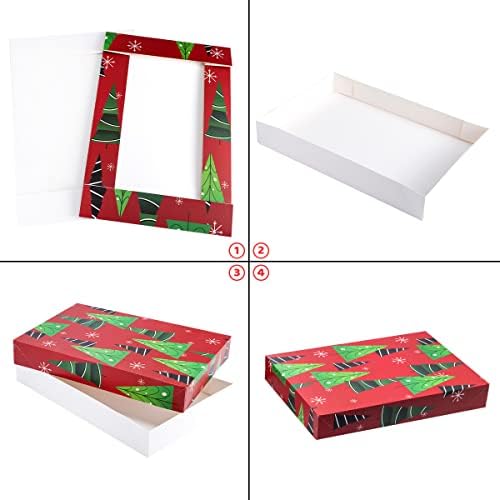 Joyin 12 PCS 14 x 9.5 x 2 טון חג המולד טון קופסאות עטיפה עם מכסה ובסיס, בגדים, קופסאות חלוק עטיפות, קופסאות מתנה, חג המולד גודי קופסאות מתנה לחג המולד, ימי הולדת, חתונה, 4 עיצובים