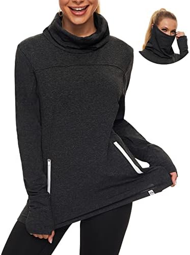 סונבן לנשים ריצה לנשים סווטשירטים סוודר סוודר צוואר חולצה שרוול ארוך עם חורי אגודל ומסיכת פנים צוואר
