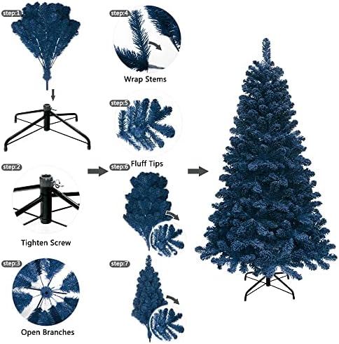 חנות קי נוהר עץ חג מולד כחול 6ft עץ פטריוטי מלאכותי עם שלג כחול נוהר מנותק לנשיאים יום 4 ביולי