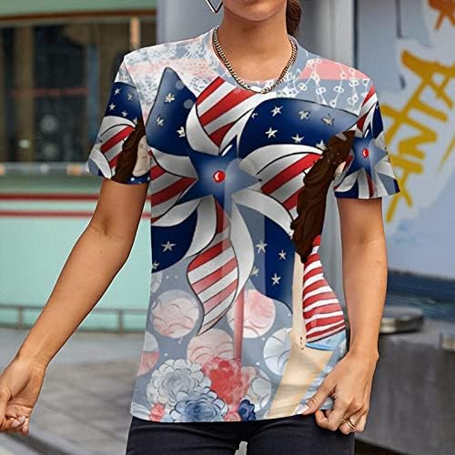 חולצת טריקו של דגל אמריקה 4 ביולי, ארהב כוכבי ארהב פסים גרפיים, צמרות פטריוטיות של שרוול קצר מזדמן של קיץ