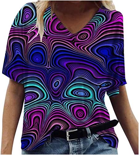 נשים של קיץ חולצות מקרית קצר שרוול עם צוואר חולצות אופנה הדפסת צבעוני חולצות טוניקת חולצות בתוספת גודל