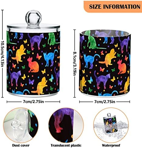 Alaza 2 Pack QTIP מחזיק מתקן חתולים צבעוניים מארגני אמבטיה מיכלים לכדורי כותנה/ספוגיות/רפידות/חוט דנטלי, צנצנות מרקכיות מפלסטיק עבור Vanity 164