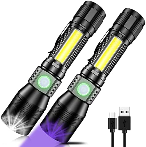 פנס UV אור שחור אור, פנס נטען USB עם בסיס מגנטי - 1000 ליטר אור גבוה, אור צדדי, 7 מצבים, זום, עמיד למים - לפיד LED למכניקה של כתמי שתן לחיות מחמד