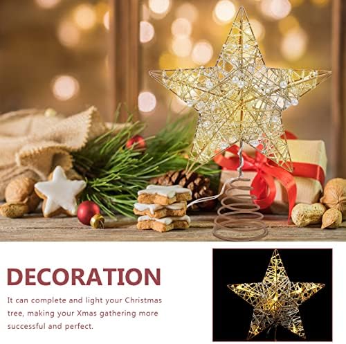 טופר עץ חג המולד של Amosfun Toper 10 אינץ 'עץ כוכב חג המולד טופר כוכב זהב טופרים עץ חג המולד עם אורות LED TEETOP כוכב לקישוט הבית של עץ חג המולד