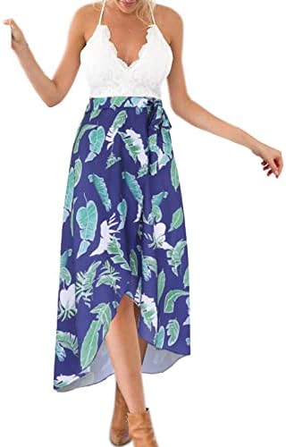 שמלות חוף לנשים תחרה פרחונית תחרה לעטוף אונליין חולצה מקרית ללא שרוולים קאמי מתאים & מגבר; שמלת קיץ קצרה
