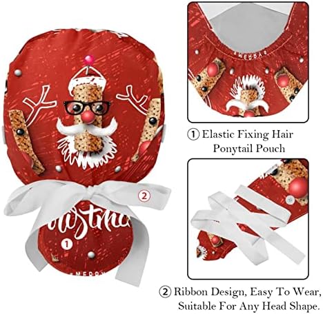 כובעים רפואיים לנשים עם כפתורים שיער ארוך, כובע עבודה מתכוונן 2 חלקים, חג מולד שמח אדום