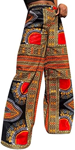 מכנסי הדפס אפריקאים של Dashiki מכנסיים לנשים מכנסי רגל רחבים מזדמנים מזדמנים מותניים רופפים פלאצו טרקלין אימון יוגה מכנסיים