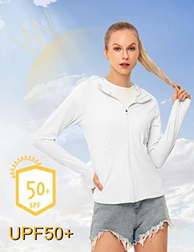 Gymsmart נשים UPF 50+ שרוול ארוך חולצות ברדס משקל קל מעיל הגנה מפני טיולים עם כיסי רוכסן