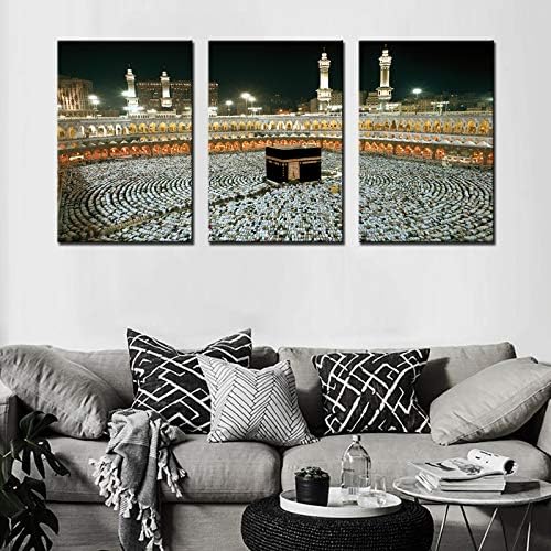 מוסלמי עלייה לרגל אסלאמי קיר תפאורה בד קיר אמנות לסלון גדול מסגד של מכה על אישא תפילת חראם בד אמנות תמונה הדפסת ממוסגר בית תפאורה הדפסי 48 * 24 אינץ