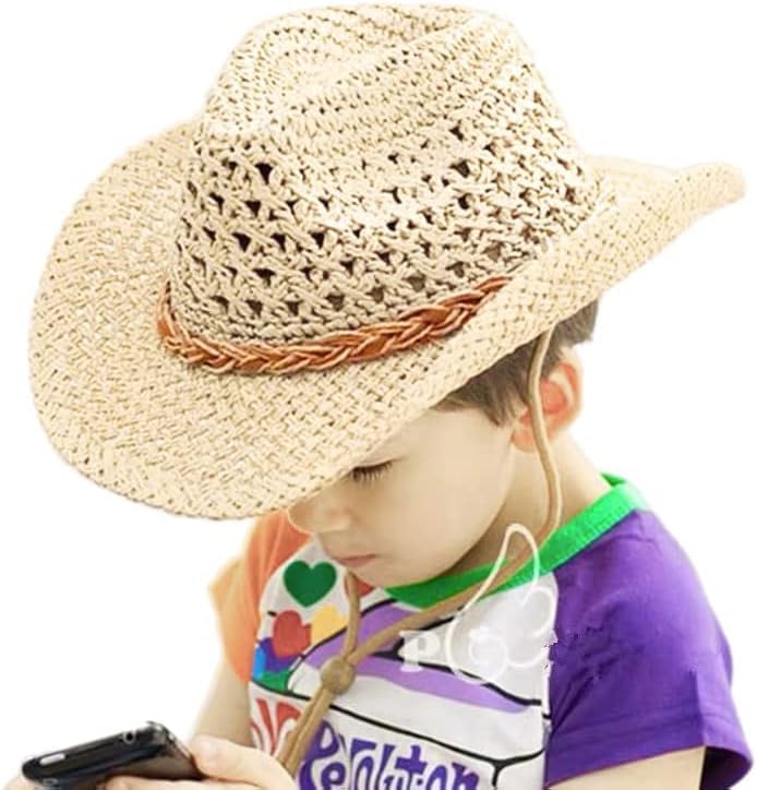 כובע שמש של קאובוי קש של איטודה לנשים/ילד מעצב סגנון מערבי בסגנון מערבי UPF 50+ כובע