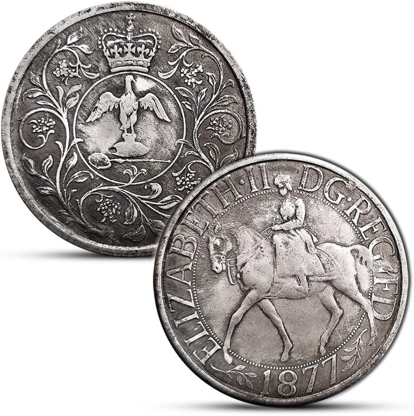 המלכה אליזבת השנייה 1877 דולר כסף כסוף כסף עגול כסף עגול כסף מטבע עתיק אוסף עתיק מתנה