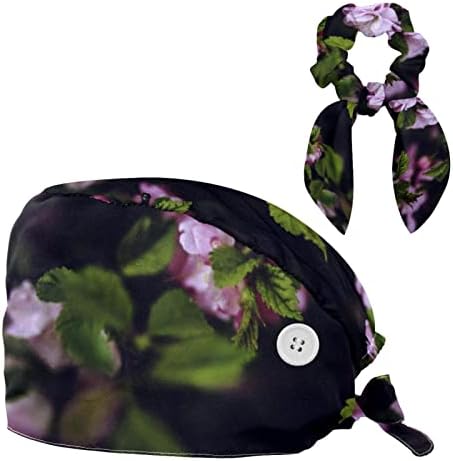 כובע עבודה מתכוונן עם כפתור, פרחי טבע וינטג 'צמח כובע כובעי רצועת זיעה, כובעי קשירה לאחור עם שיער קשת מקושק