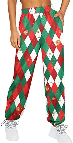 2022 מכנסי טרנינג לנשים טרנדיות מותניים אלסטיים נוחים מכנסי רגל רחבים רגילים חג המולד כושר נוח מכנסי טרנינג מזדמנים אתלטי