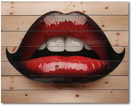עיצוב שפתיים נשיות עם שפתון אדום ושחור עיצוב קיר עץ מודרני ועכשווי, אמנות קיר עץ אדום, אנשים גדולים לוחות קיר מעץ מודפסים על אמנות עץ אורן טבעי