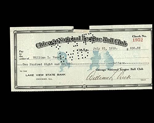 ויליאם ויק חתם על אקס 2 שיקגו קאבס צ ' ק 7-31-1919 חתימה