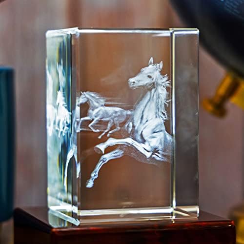 סוסים 3ד תמונה קריסטל, בעלי החיים מאהב מתנה, חקוק זכוכית אמנות, לייזר חרוט תמונה, בית משרד דקור, רכיבה על סוסים קאובוי או בוקרת