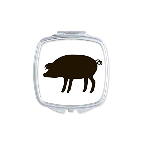 שחור חזיר בעלי החיים תיאור מראה נייד קומפקטי כיס איפור דו צדדי זכוכית