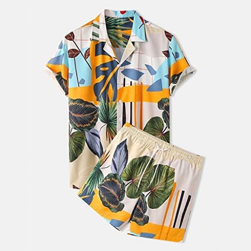 חולצות גברים של הדפסת סט דש כפתור קצר שרוול חולצה & מגבר; חוף קצר קיץ סט לגברים הוואי מזדמן שני חלקים סט ס-3