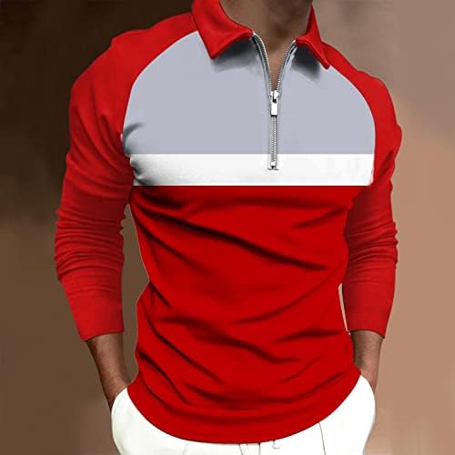 Xxbr 2022 חולצות פולו חדשות לגברים, רוכסן צוואר שרוול ארוך בלוק בלוק טלאים גולף חולצה מעצבת שרירים מזדמנים