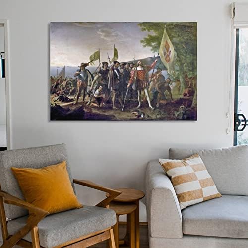 בציר פוסטר כריסטופר קולומבוס בד ציור קיר אמנות פוסטר לחדר שינה סלון דקור 24 * 36 אינץ מסגרת-סגנון