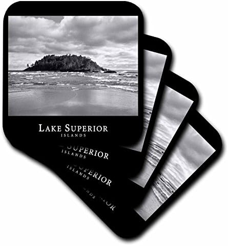 3 רוז סט_18439_4 איי אגם סופריור 3 תצלום שחור-לבן של איים סלעיים במישיגן תחתיות אריחי קרמיקה, סט של 8