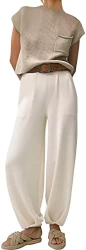 מיסקטיבר נשים 2 חתיכה תלבושות אימוניות סרוג שרוולים סוודר אפוד גופייה רופף גבוהה מותן מכנסיים טרקלין סט