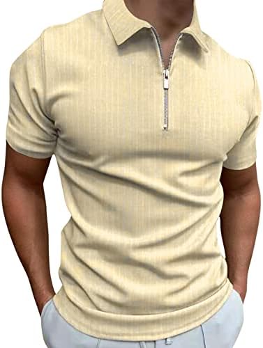 XXBR רוכסן חולצות פולו לגברים, גרפיקה מפוספסת קיץ רזה מתאימה חולצה קצרה שחולצה עסקית מזדמנת עליונה לעבודה ללבוש כפתור למעלה כפתור למעלה חולצות שרוול קצר