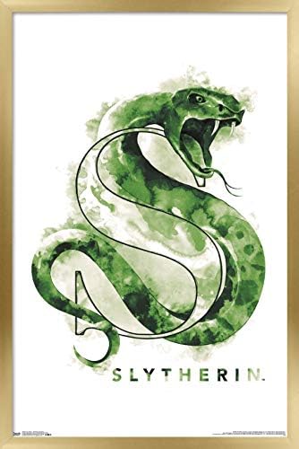 Trends International The Wizarding World: Harry Potter - Slytherin Illustrated House Logo Poster, 22.375 x 34, גרסה ממוסגרת זהב