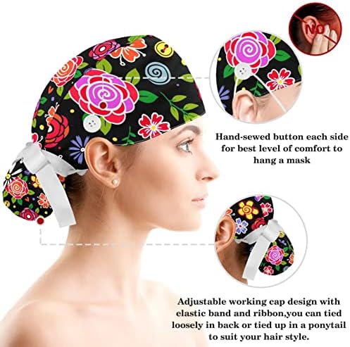 כובע גיאומטריה של פרח בוהמיה מכסה קרצוף, כובע אחורי של עניבה מתכווננת, כיסוי ראש עובד בגודל אחד לנשים שיער ארוך