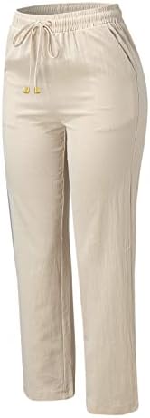 מכנסי רגל רחבים של נשים במותניים גבוהות של נשים מכנסיים אלסטיים נוחים מכנסיים ישר מכנסיים ארוכים עם כיסים