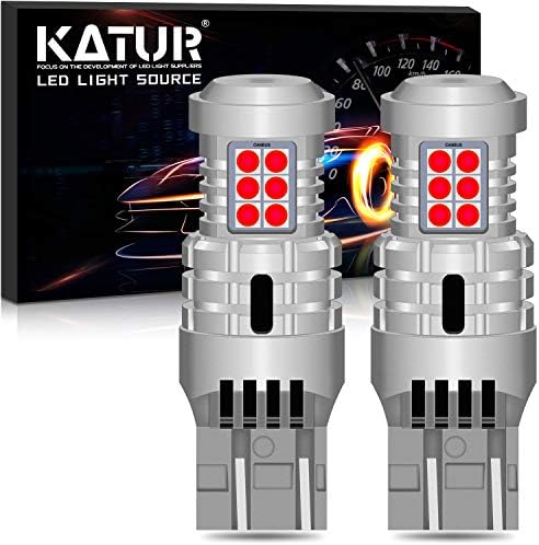 Katur 7443 T20 992 W21/5W נורות LED נורות קנבוס שגיאת חינם סופר בהיר 12 יחידות 3030 ו- 8pcs 3020 שבבים החלף לאות סיבוב של זנב הפוך עצירה נורית חניה, אדום מבריק