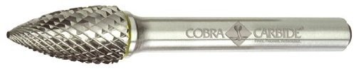 COBRA CARBIDE 10961 מיקרו גרעינים צורת עץ קרביד מוצק עם קצה מחודד, חתך כפול, צורה G SG-51, קוטר שוק 1/8 , קוטר ראש 1/4, אורך חיתוך 1/2
