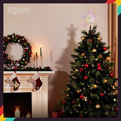 Roylvan עץ חג המולד טופר אור אור, 20 LED מואר מואר 5 נקודות כוכב חלול מחולל משנה RGB לילה אור עץ עליון עץ עץ עץ מקורה קישוט ביתי חיצוני לחג חג המולד, כסף