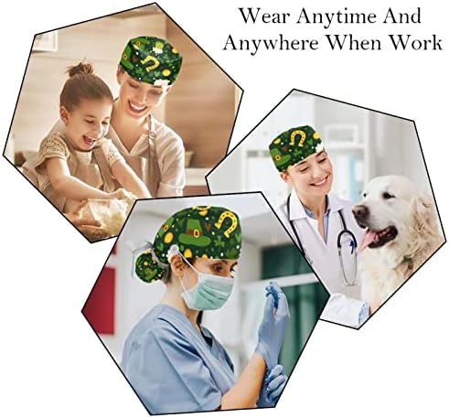 קקטוס עבודה כובע עם כפתור & מגבר; סרט זיעה, 2 חבילות לשימוש חוזר כירורגי ניתוח כובעי קוקו מחזיק, רב צבע
