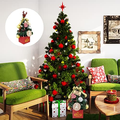 שולחן השולחן Vorcool עץ חג מולד מואר: מיני LED חג המולד עץ אור מלא מלאכותי עץ חג המולד עם איילים קרן צמרת צמרת צמרת לקישוט חג המולד DIY
