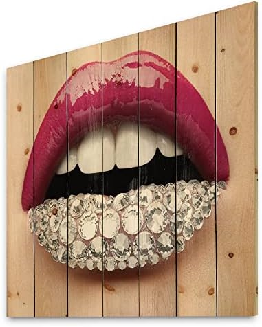 עיצוב שפתיים של אישה עם שפתון ורוד יהלומים לבנים עיצוב קיר עץ מודרני ועכשווי, אמנות קיר עץ ורוד, אנשים גדולים לוחות קיר מעץ מודפסים על אמנות עץ אורן טבעי