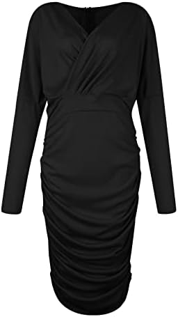 שמלות סתיו של נוקמופו לנשים 2022 צבע אחיד לנשים שרוול ארוך שרוול V-צווארון רוכסן שמלה סקסית שמלה מותניים שמלה