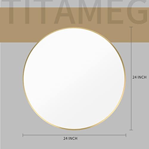 Titameg מראה עגול זהב, מראה קיר מעגל 24 אינץ 'עם מסגרת מתכת מוברשת להבלים, מושלמת כמו מראה אמבטיה, מראה בית חווה, סלון, כניסה וקישוט לחדר שינה.