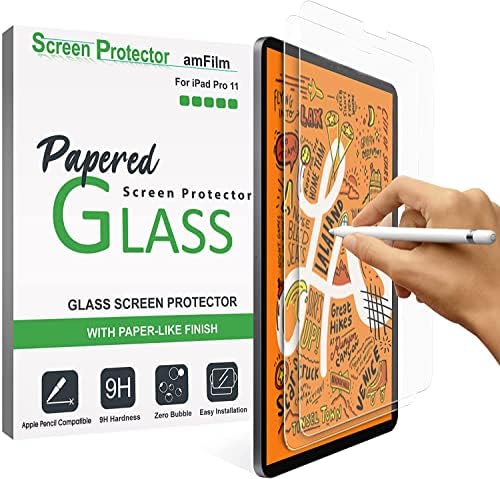 מגן מסך זכוכית נייר דו-חבילות AMFILM תואם ל- iPad Pro 11, iPad Air 5/4, מגן מסך זכוכית מחוסמת עם גימור נייר-מט.