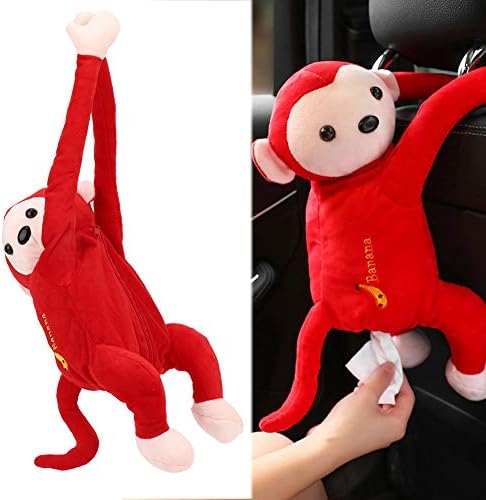BMZMLDO קוף מצויר צורה קופסת רקמות, מחזיק רקמות עם מעקה, תיבת אחסון נייר תלויה לרכב, אדום