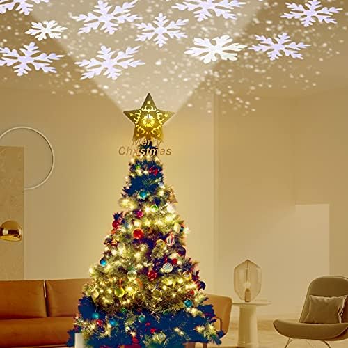 טופר עץ חג המולד של RNSSEZ מואר במקרן כוכב, LED מסתובב בעץ נצנצים תלת מימד לעץ חג המולד, אורות קישוטים לחג המולד